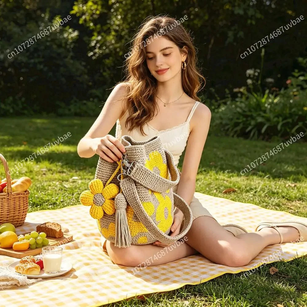 Bohemian Crochet Floral Tote