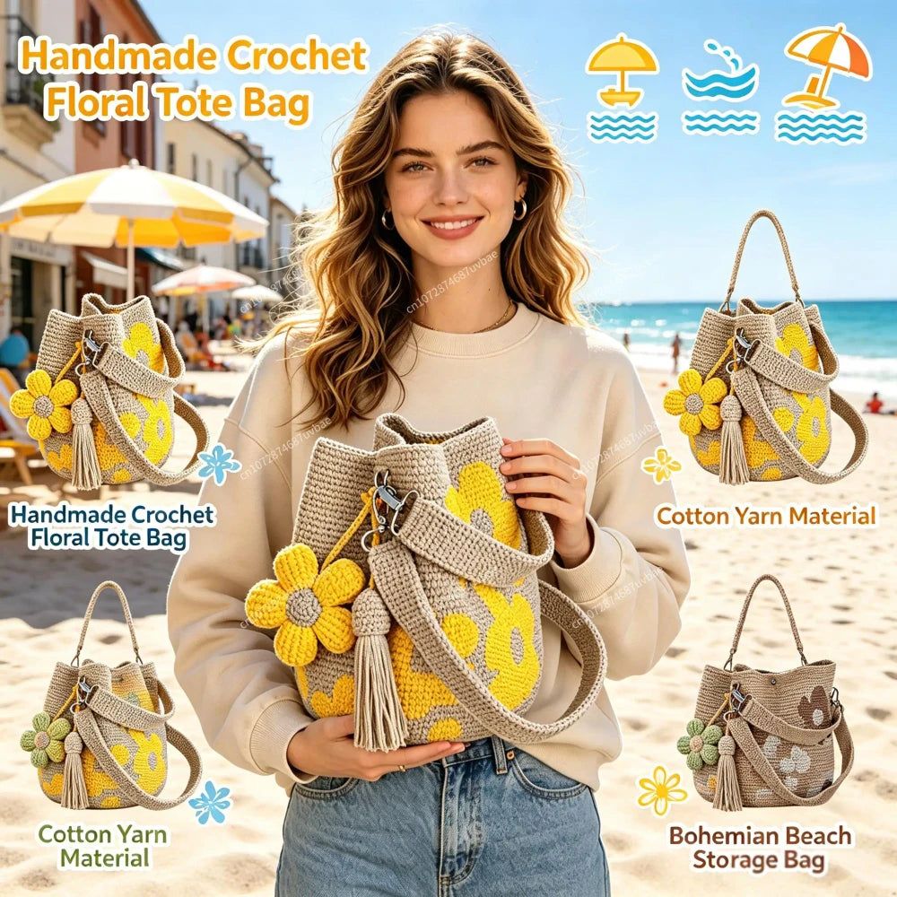 Bohemian Crochet Floral Tote