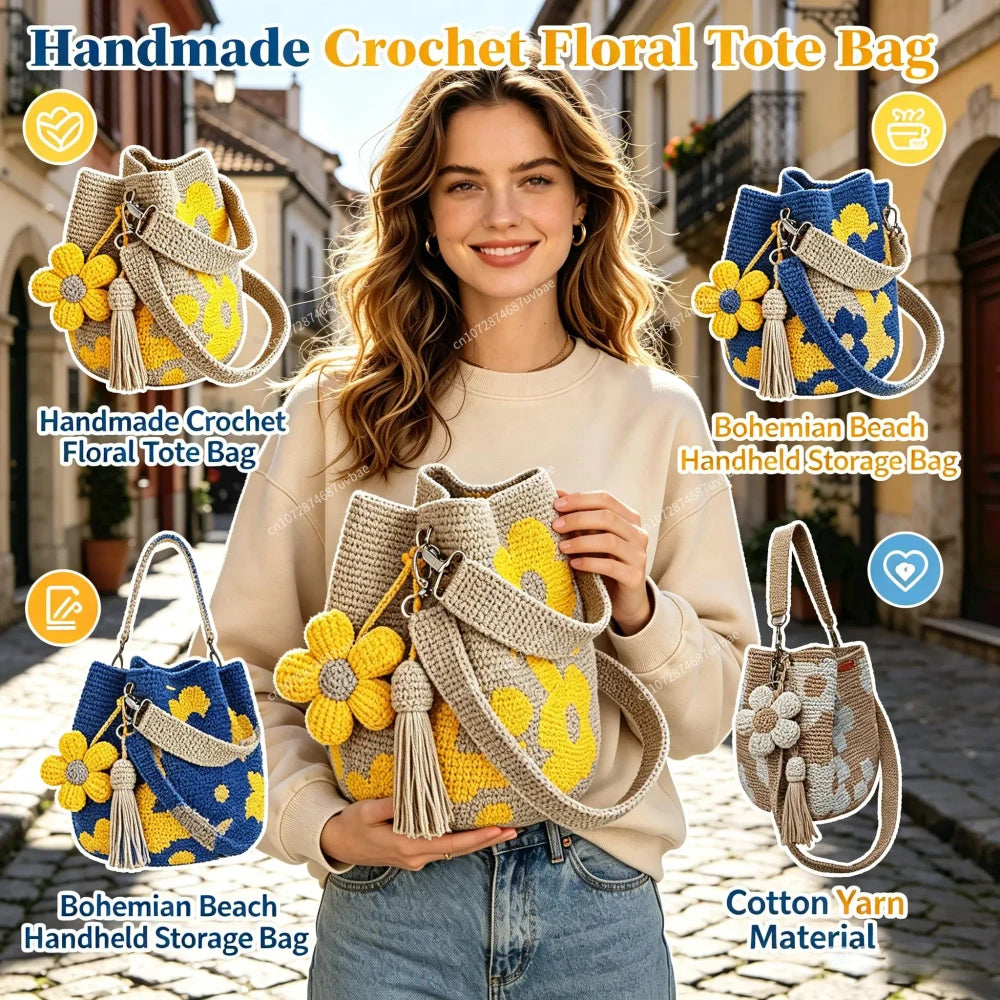 Bohemian Crochet Floral Tote