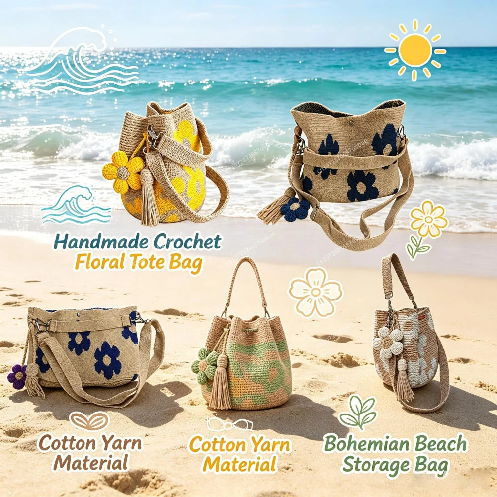 Bohemian Crochet Floral Tote